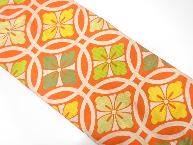 JAPANESE KIMONO / ANTIQUE NAGOYA OBI / SILK / WOVEN FLORAL SHIPPO PATTERN